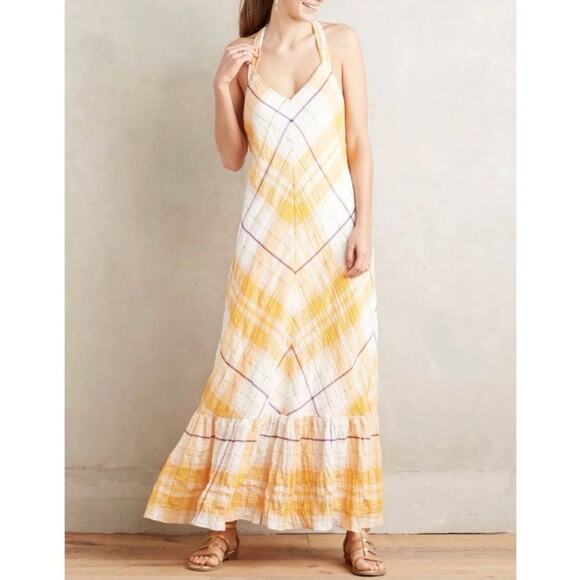 Anthropologie Dresses & Skirts - Holding Horses Anthropologie Yellow Plaid Clementine Maxi Dress Medium